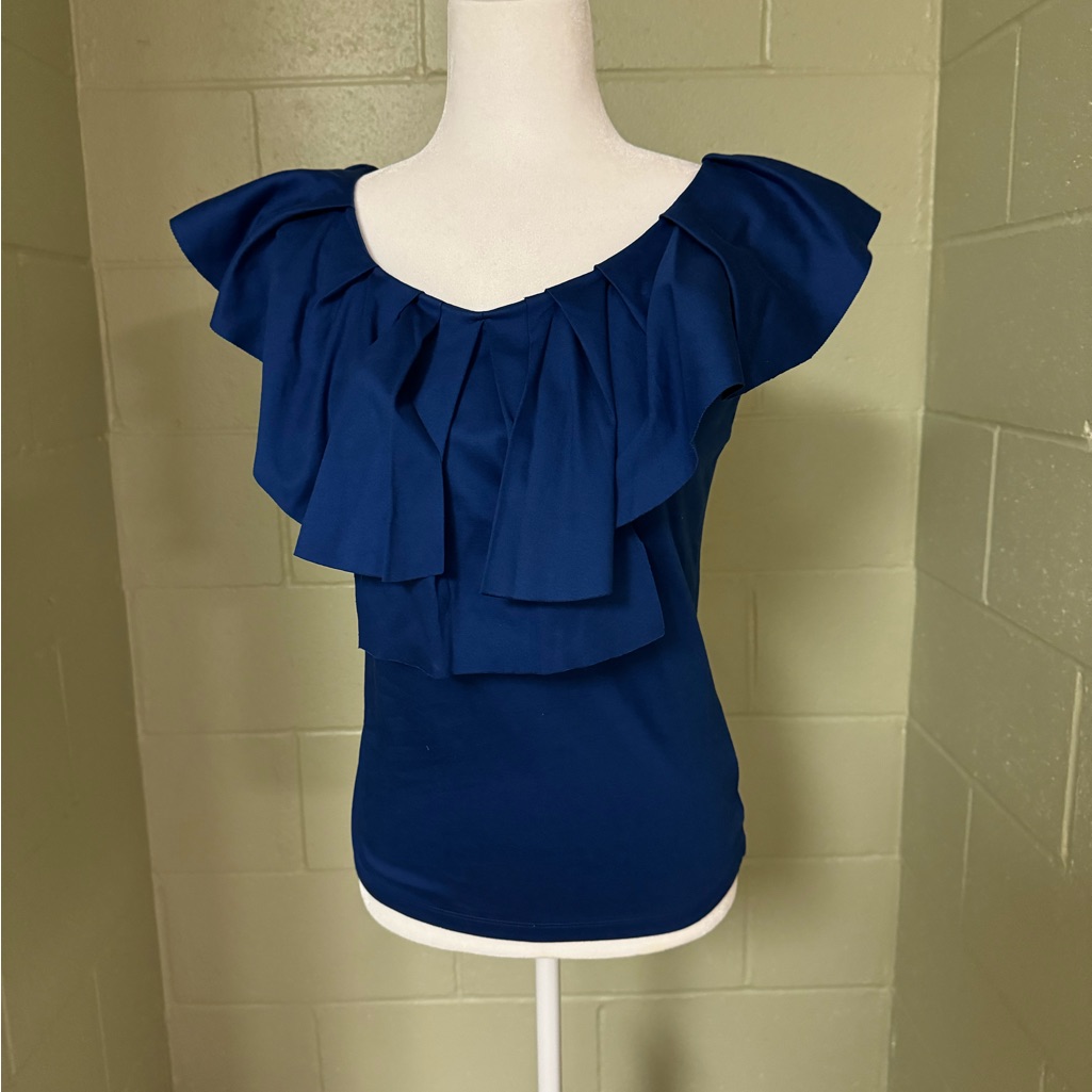 Red Valentino Navy Blue Ruffle Cap Sleeve Blouse